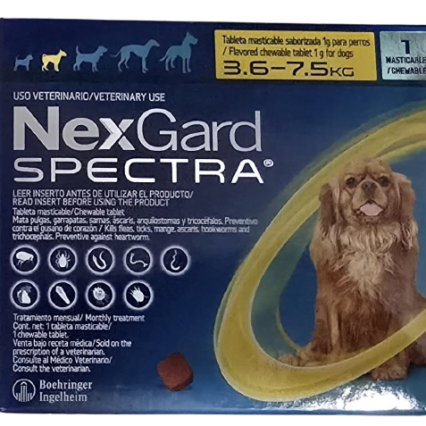 NexGard Spectra® tableta masticable para perros de 3.6 a 7.5 kg